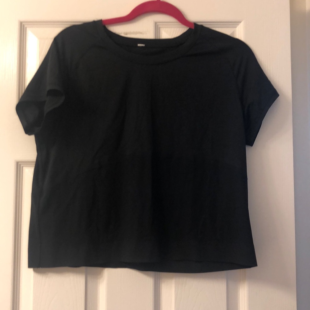 BLACK LULU LEMON TEE MIXED FABRICS SIZE 6